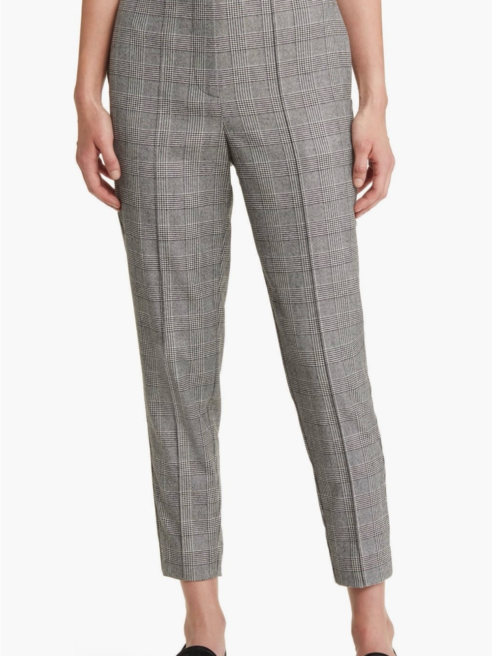 All Saints Bea Check Woven Blend Black & Gray Glen Plaid Cropped Dress Pants